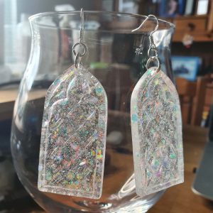 Opal Moon Glitter Stained Glass Window Earrings
